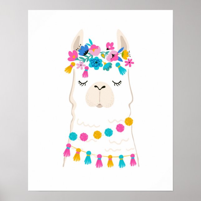 Cute Floral Llama Poster (Front)