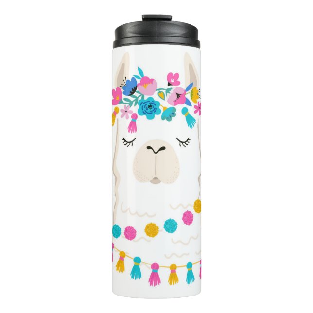 Cute Floral Llama Thermal Tumbler (Front)