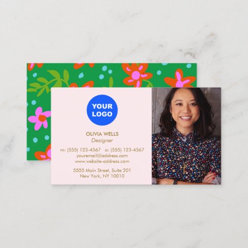 Cute Floral Logo Photo Designer  Business Card