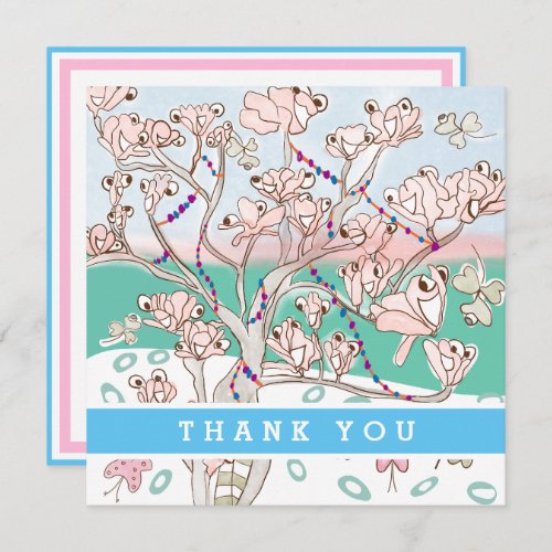 Cute Floral Magnolia Art 525 Blue Stripe Flat Thank You Card