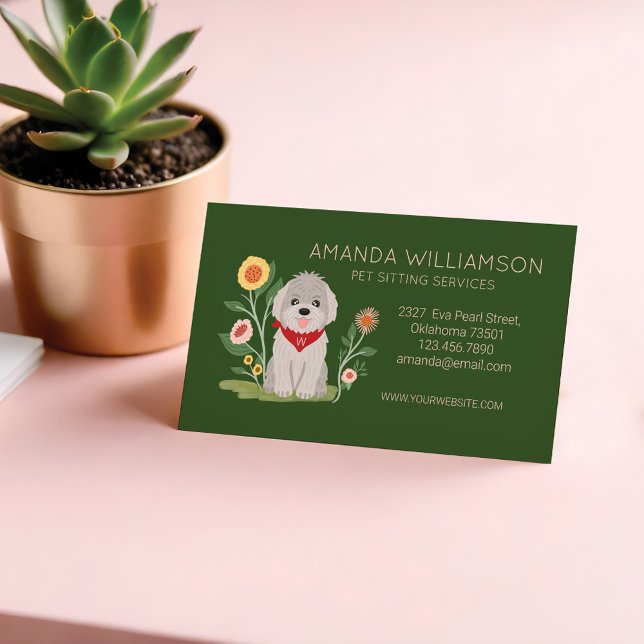 Cute Floral Maltese Poodle Dog Pet Care Services Business Card Magnet (Cute Floral Maltese Poodle Dog Pet Care Services Business Card Magnet)