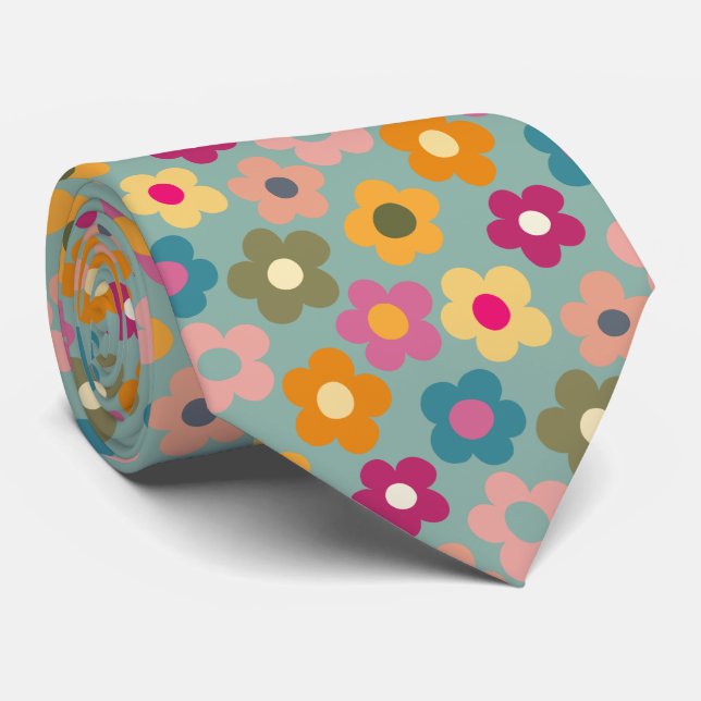 Cute Floral Meadow Pattern Neck Tie (Rolled)