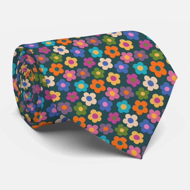 Cute Floral Meadow Pattern Neck Tie (Rolled)