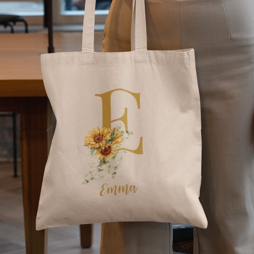 Cute floral monogram and name personalized tote bag