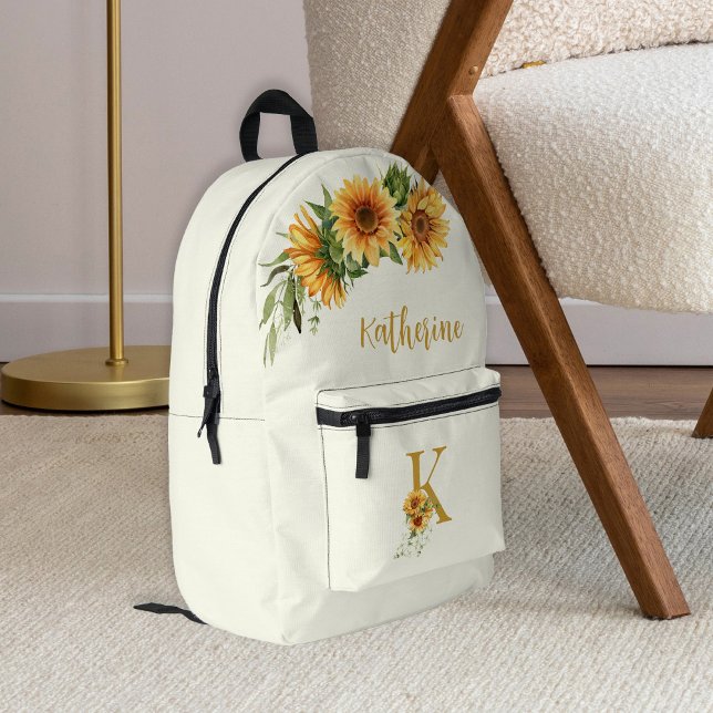 Cute floral monogram name personalized printed backpack (Creator Uploaded)