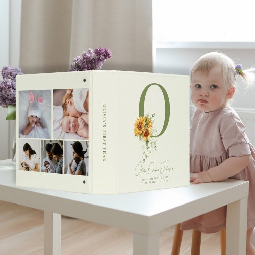 Cute floral monogram newborn baby book album 3 ring binder