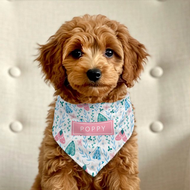 Cute Floral Moth Pattern Name Pet Bandana Collar (Creator Uploaded)