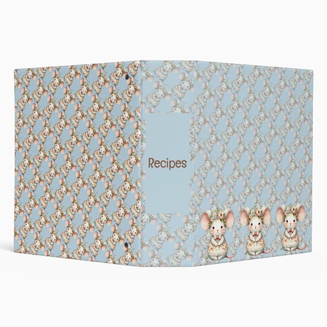 Cute Floral Mouse Dress Flower Crown 3 Ring Binder (Background)