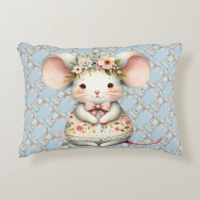 Cute Floral Mouse Dress Flower Crown Accent Pillow (Front)