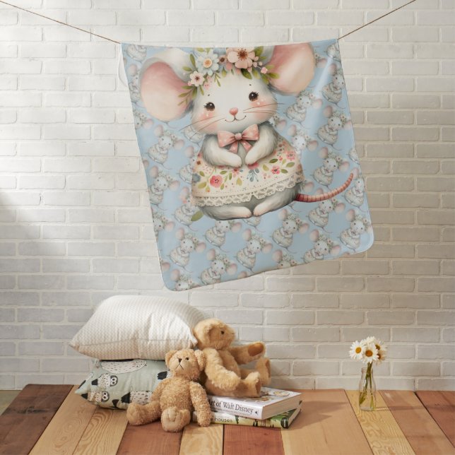 Cute Floral Mouse Dress Flower Crown Baby Blanket (In Situ)