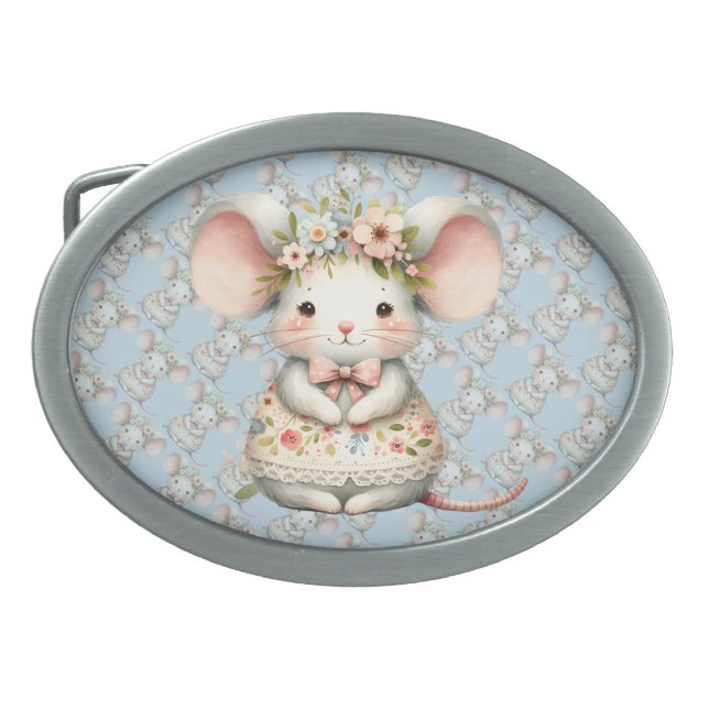 Cute Floral Mouse Dress Flower Crown Belt Buckle (Front)
