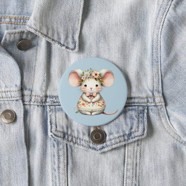 Cute Floral Mouse Dress Flower Crown Button (In Situ)