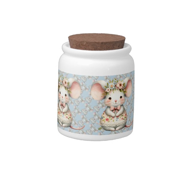 Cute Floral Mouse Dress Flower Crown Candy Jar (Left)