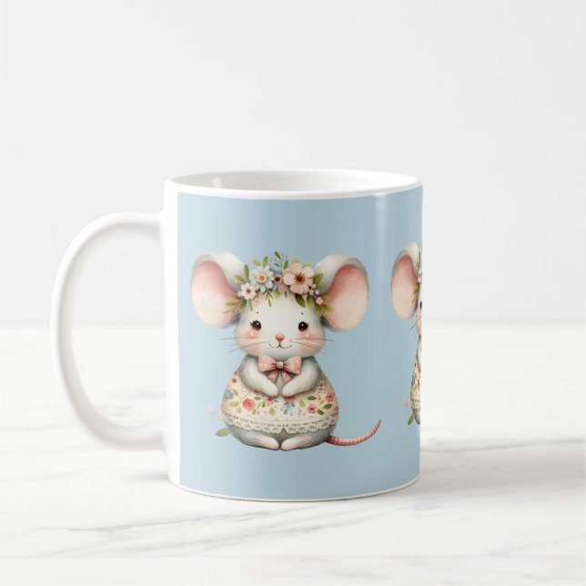 Cute Floral Mouse Dress Flower Crown Coffee Mug (Left)