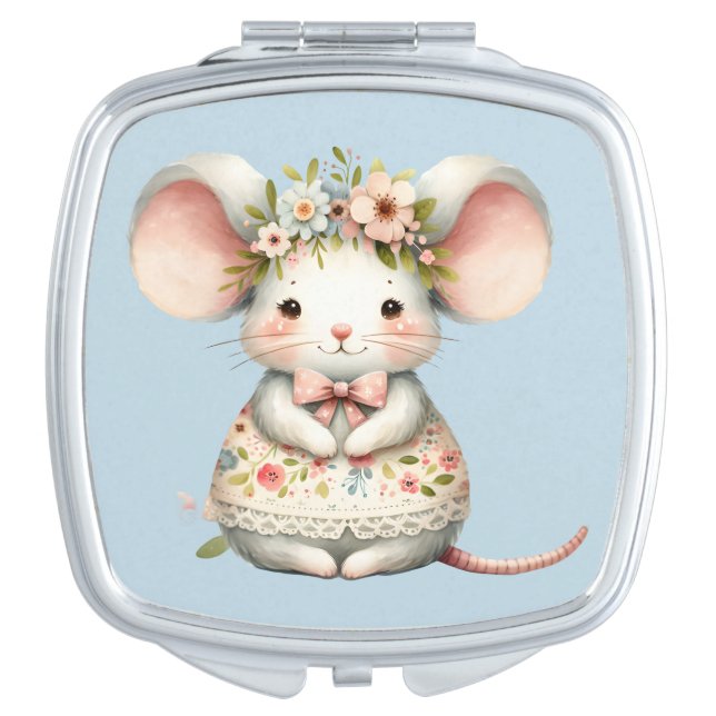 Cute Floral Mouse Dress Flower Crown Compact Mirror (Front)