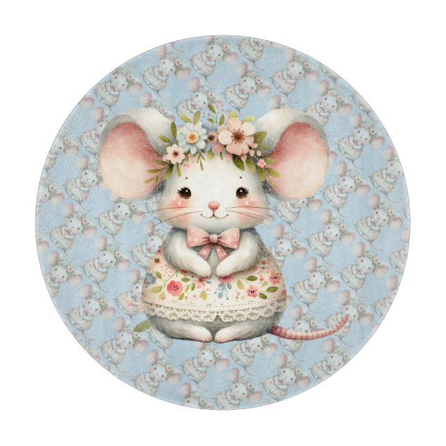 Cute Floral Mouse Dress Flower Crown Cutting Board (Front)