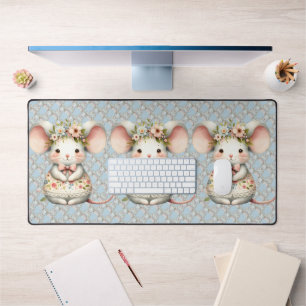 Cute Floral Mouse Dress Flower Crown Desk Mat