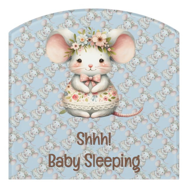 Cute Floral Mouse Dress Flower Crown Door Sign (Contour Front)