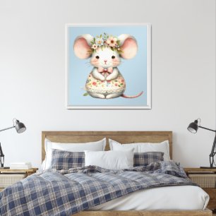 Cute Floral Mouse Dress Flower Crown Framed Art
