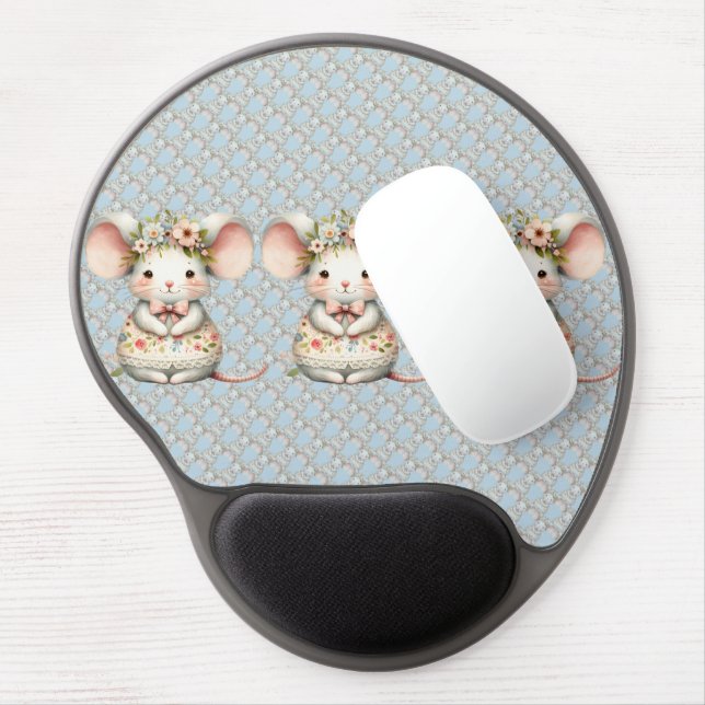 Cute Floral Mouse Dress Flower Crown Gel Mouse Pad (Left Side)