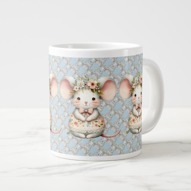 Cute Floral Mouse Dress Flower Crown Giant Coffee Mug (Front Right)