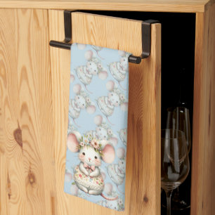 Cute Floral Mouse Dress Flower Crown Kitchen Towel