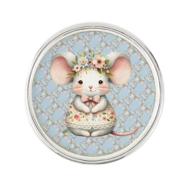 Cute Floral Mouse Dress Flower Crown Lapel Pin (Front)