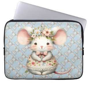Cute Floral Mouse Dress Flower Crown Laptop Sleeve