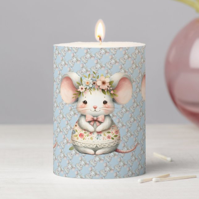 Cute Floral Mouse Dress Flower Crown Pillar Candle (In Situ)