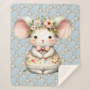 Cute Floral Mouse Dress Flower Crown Sherpa Blanket