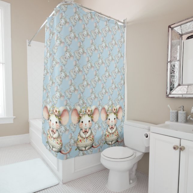 Cute Floral Mouse Dress Flower Crown Shower Curtain (In Situ)