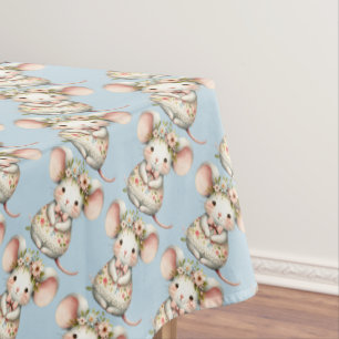 Cute Floral Mouse Dress Flower Crown Tablecloth