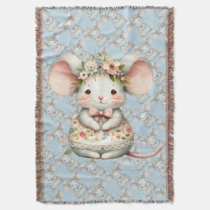 Cute Floral Mouse Dress Flower Crown Throw Blanket