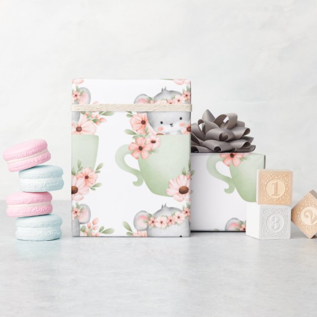 cute floral mouse wrapping paper (Baby Shower)