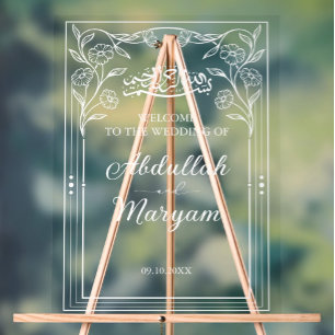 Cute Floral Muslim Islamic Wedding Welcome Acrylic Sign