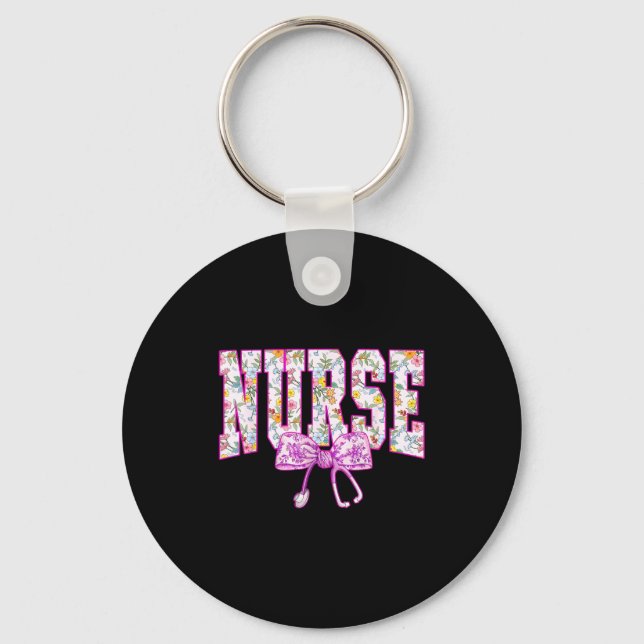 Cute Floral Nk Nurse Coquette Bow Stethoscope Nurs Keychain (Front)