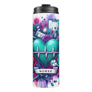 Cute Floral Nurse Life Thermal Tumbler