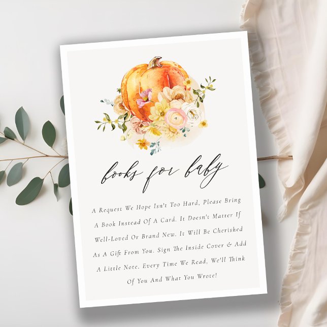 Cute Floral Orange Pumpkin Books for Baby Shower Enclosure Card (Creator Uploaded)