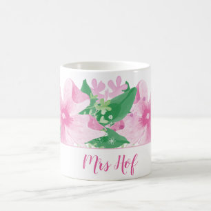 Cute Floral Orchid Pink Monogram Coffee Mug