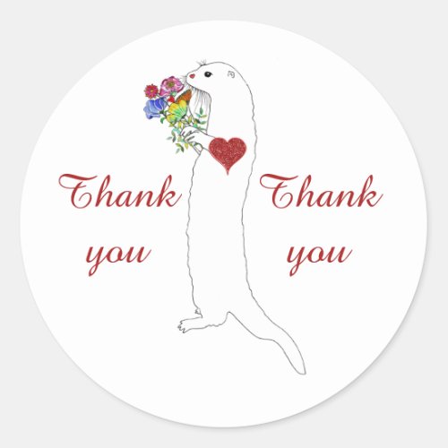 Cute Floral Otter Thank You Sticker