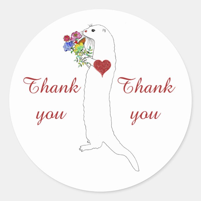 Cute Floral Otter Thank You Sticker (Front)