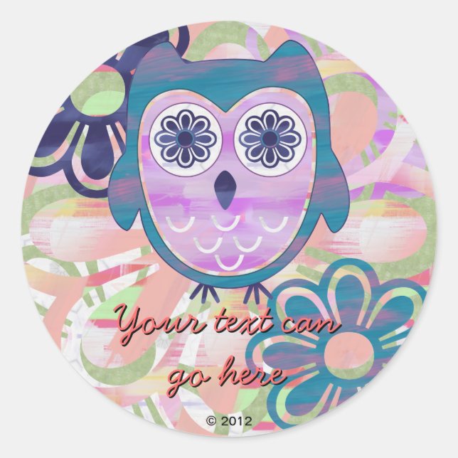 Cute Floral Owl Classic Round Sticker (Front)