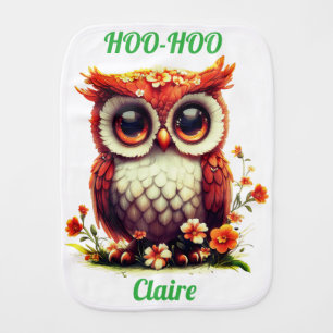 Cute Floral Owl "Hoo-Hoo" Baby Burp Cloth