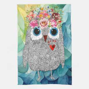 Cute Floral Owl Kitchen Towel