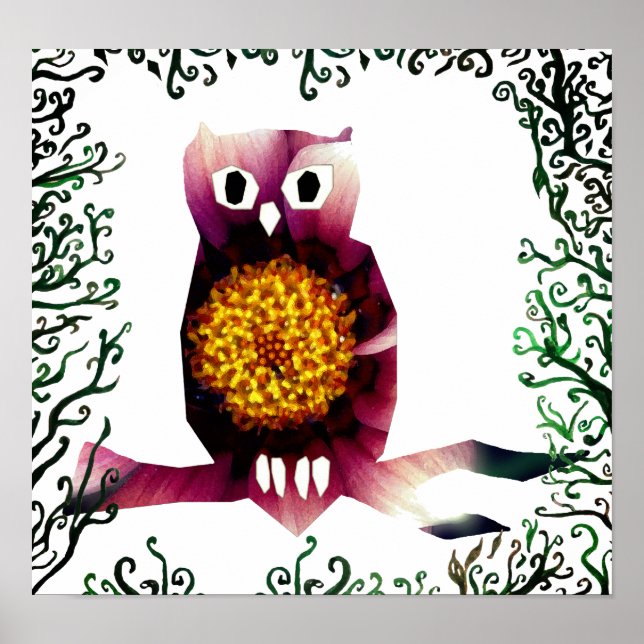 Cute Floral Owl Poster (Front)