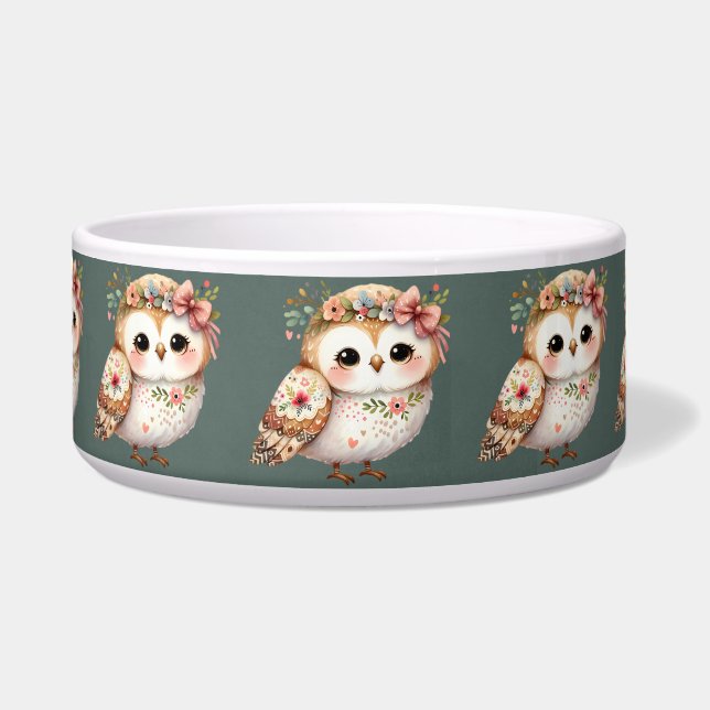 Cute Floral Owl with Bow Bowl (Front)