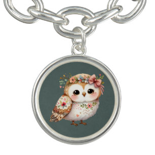 Cute Floral Owl with Bow Bracelet