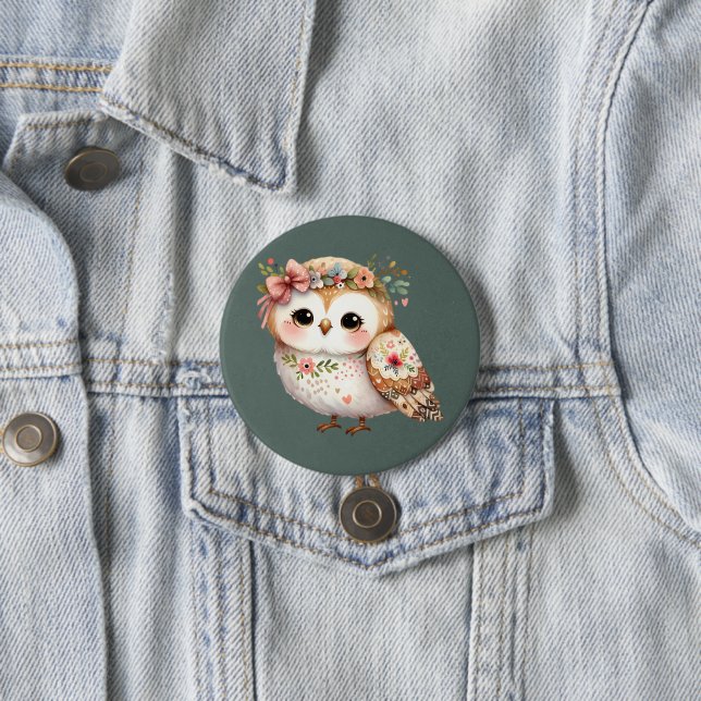 Cute Floral Owl with Bow Button (In Situ)