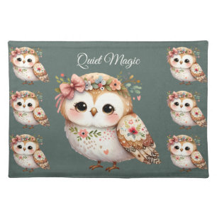 Cute Floral Owl with Bow Cloth Placemat