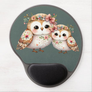 Cute Floral Owl with Bow Gel Mouse Pad